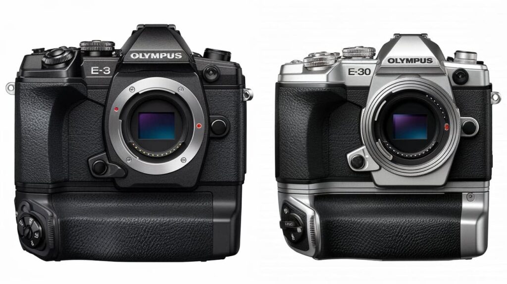 What are the main differences between the Olympus E-3 and E-30?