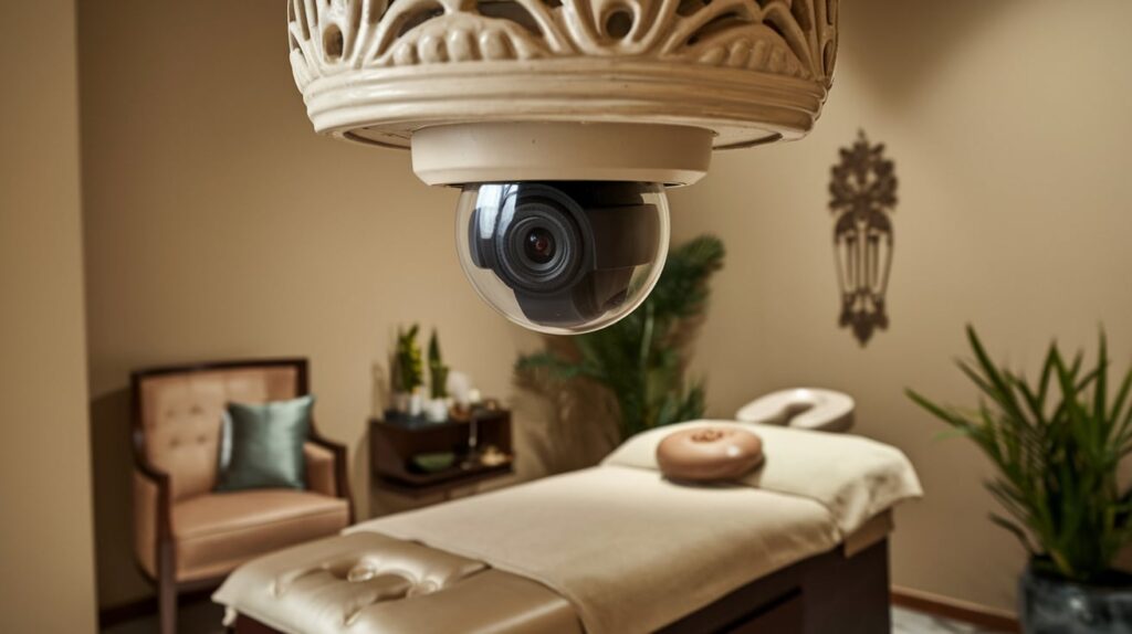 What are the privacy and legal risks of hidden cameras in massage parlors?